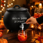 Black Ceramic Cauldron Beverage Dispenser & Candy Bowl With Easy Flow Spigot & Lid / “More Boos Please” Halloween Drink Dispenser Great For Parties, Bars & Daily Use 1.5 Gallon - Image 2