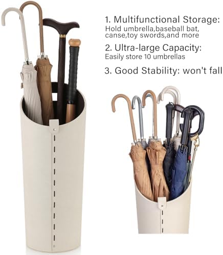 Tall Umbrella Holder White That won't Tip Over and Removable Drip Water Tray Modern Farmhouse Home Decor Umbrella Bucket Rack Can Storage 10 Different Sizes of Golf Umbrellas Canes etc - Image 6