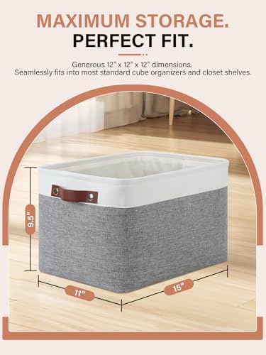 DULLEMELO 4-Pack Large Fabric Baskets for Storage 15"x11"x9.5" Storage Bins for Organizing Linen Closet Baskets with Handles - Image 2