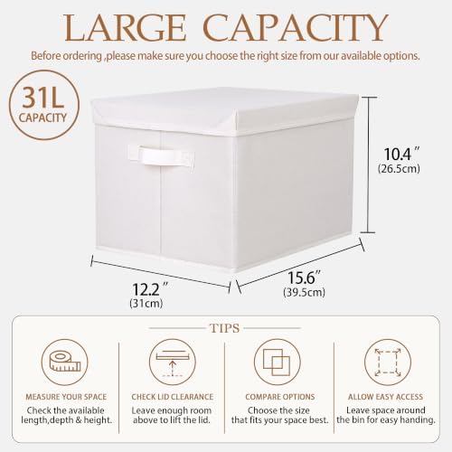 WUIKE Fabric Storage Bins with Lids, Beige, Extra Large, 3-Pack - Image 2