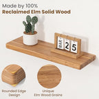 Floating Shelves for Wall, 24"Wx8"D Rustic Solid Elm Wood Floating Shelves Wall Mounted, Round Edge Wall Shelves with Invisible Bracket for Living Room Bathroom Bedroom Kitchen, Set of 2, Natural - Image 3