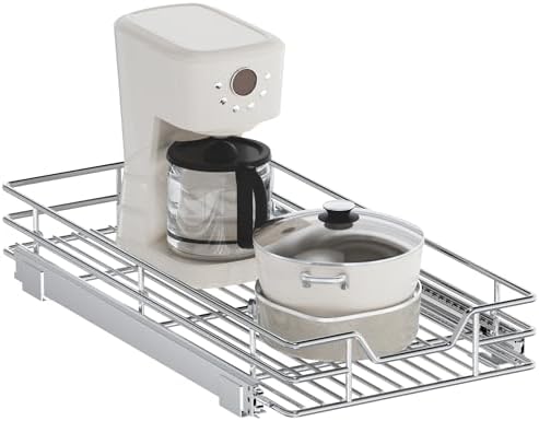 Pull Out Cabinet Organizer, 13.5" W x 18" D, Heavy Duty Chrome Slide Out Shelf for Base Cabinets, Sliding Wire Basket Drawer for Pantry Items, Bowls, Containers & Cleaning Supplies by Unknown
