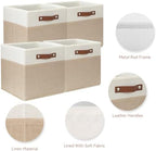 SNWDN 6 Pack Collapsible Fabric Storage Baskets with Handles (White/Beige 11x11x11 Inches) - Image 3
