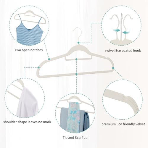 30 Pack White Velvet Hangers, Ultra Slim Non-Slip Felt Coat Suit Hangers with Space Saving 360° Swivel Hook, Modern Clean Look for Closet Organization - Image 7