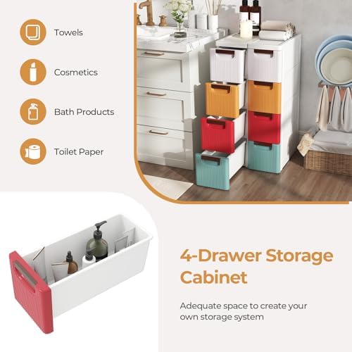 Giantex 4 Drawers Storage Cart, Narrow Plastic Dresser, Rolling Organizer Cart for Office Classroom Bedroom Bathroom Art Craft Supplies, Mobile Slim Utility Cart on Wheels, Multicolor - Image 6