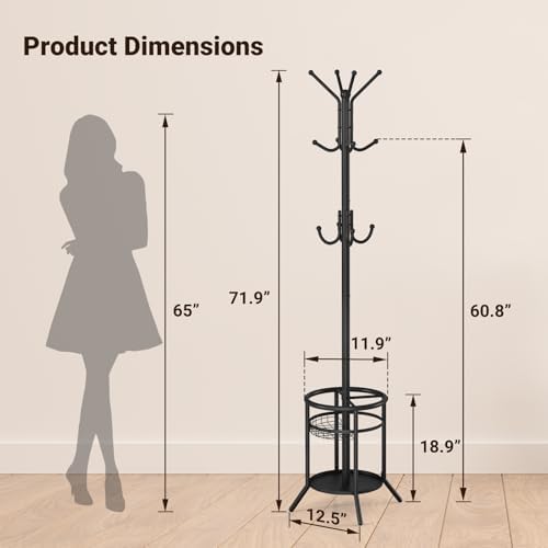 ELYKEN Coat Rack Freestanding, Metal Coat Rack with Umbrella Holder - Image 3