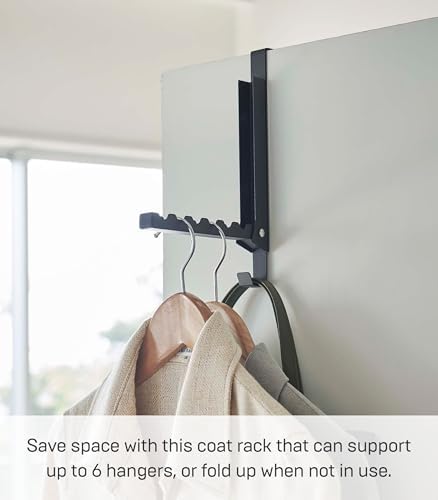 YAMAZAKI Home Smart Over The Door Coat Hook Organizer Collapsible Foldable Rack for Entryway Or Bedroom Closet - 2-Hook - Steel - Image 2
