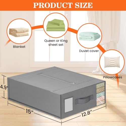 WOWBOX Sheet Organizers and Storage,Closet Bed Sheet Organizer Under Bed Storage and Organization with Label Cards & Clear Window for Bedding Sheets,Duvet Covers,Blankets (10 Pack，Gray) - Image 5