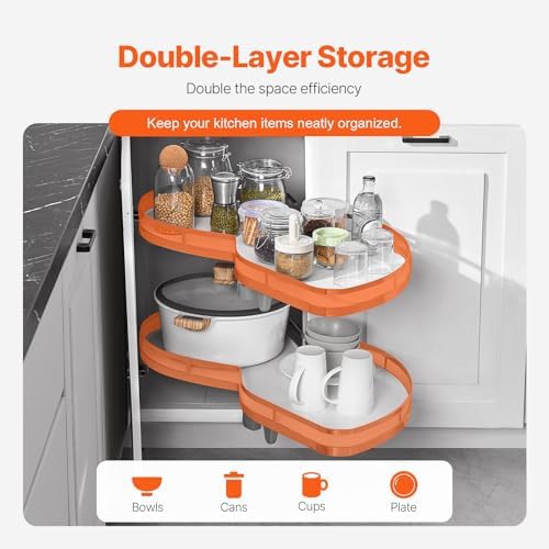 VEVOR Swing Right Blind Corner Cabinet, Pull Out Organizer for 36 inch Width Blind Cabinet, 2 Tier Height Adjustable Swing Tray, Soft Close Kitchen Cloud Blind Organizer, Right Open - Image 5