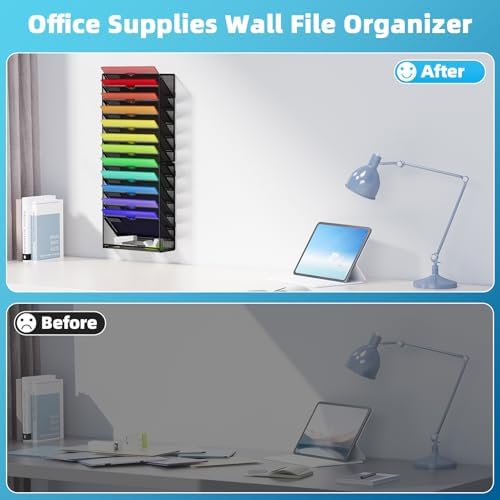 Marbrasse Wall File Holder 13-Tier Hanging Wall File Organizer, for Papers, Files Clipboard & Magazine Organizer, Wall Mount File Holder Great for Office Home (Black) - Image 6