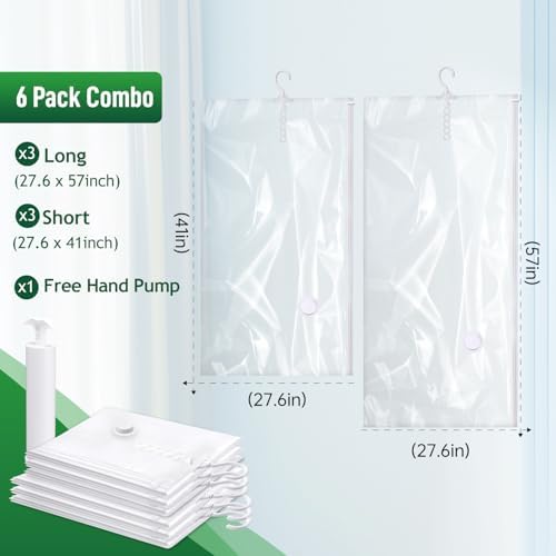 Hanging Vacuum Storage Bags For Clothes With Hand Pump,Coat Storage Bag Hanging,Vacuum Bags For Clothes,Space Saver Vacuum Storage Bags,Garment, Clothing, Dress, Suit, Long Coat, Jacket(Combo 6 Pack) - Image 2