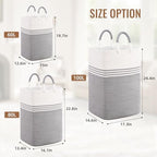 Laundry Basket Hamper,Blanket Storage,Dirty Clothes Hamper with Swivel Handles,Woven Cotton Rope Toy Baskets,Blanket Basket Living Room,Decorative Hampers for Nursery,Bedroom,White & Gray,100L - Image 5
