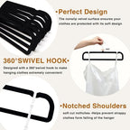 60 Pack Black Velvet Felt Pants Hangers with 60 Hooks, Heavy Duty Space Saving Clothes Hangers with 360° Swivel Hook, Non Slip Thin Cute Flocked Design for Shirts, Coats, Dresses & Closet Organization - Image 2