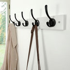 Dseap Wall Mounted Coat Rack: 16" Hole to Hole, Coat Hook Hanger with 5 Metal Hooks for Hanging Coats Towels Hats Clothes, White & Black, 2 Packs - Image 4
