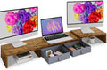 TEAMIX Dual Monitor Stand Riser - Length and Angle Adjustable White Monitor Stand with 2 Drawers to Storage Large Computer Riser for 2 Monitors/Laptop/PC, Wood Screen/TV Stand Desk Organizer (Brown) by TEAMIX