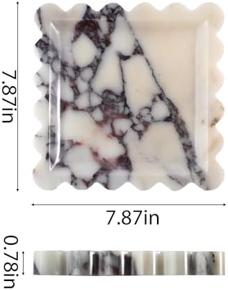 Scalloped Square Marble Decorative Tray, Natural Stone Vanity & Jewelry Tray, Trinket Organizer for Ring, Key, Dresser, Nightstand, Bathroom Counter & Kitchen Sink(Calacatta Viola) - Image 6