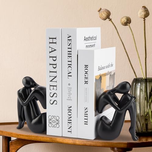 Black Book Ends Decorative, Girl Thinker Design, Modern Bookends for Shelves, Non-Skid Heavy Duty Resin Book Stopper for Books, Resin, 2Piece - Image 6