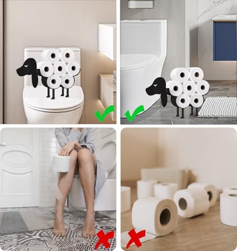 Dog Toilet Tissue Holder,Animal Paper Holders,Decorative Metal Papers Holder,Funny Toilet Animal Storage for Bathrooms,Bathroom Paper Organizer for Extra 8 Rolls Stand & Wall Mounted Art Decor - Image 6