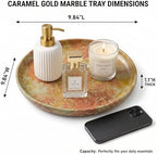 YKAJO Caramel Gold Round Marble Tray, 10" Deep Catchall Vanity Organizer - Image 3