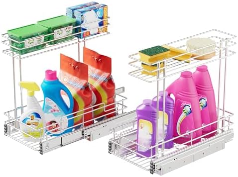 2 Pack Under Sink Organizer 9"W X17"D, Pull Out Cabinet Organizer 2 Tier, by STORKING