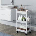 Steehoom 3-Tier Utility Rolling Cart with Cover Top Board, Mobile Utility Cart with Lockable Casters Multi-Functional Storage Trolley for Office, Bathroom, Kitchen, Garden, Laundry Room (White) - Image 6