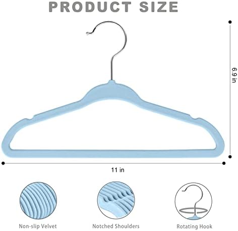 BAGAIL 50 Pack Kids Velvet Hangers 11 Inches Children's Clothes Hangers Non-Slip Baby Hangers for Infant/Toddler (Babyblue) - Image 2