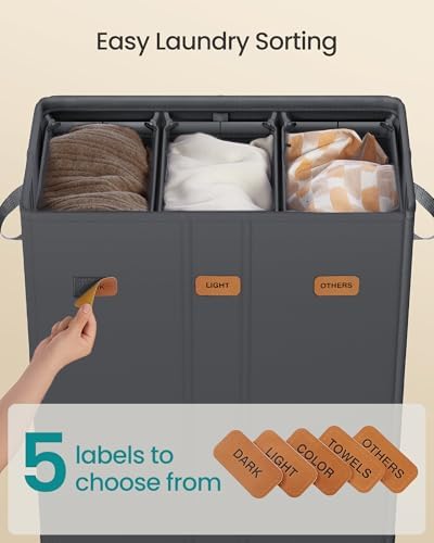 SONGMICS 160L Laundry Hamper, 4-Compartment Laundry Sorter with Lid - Image 4