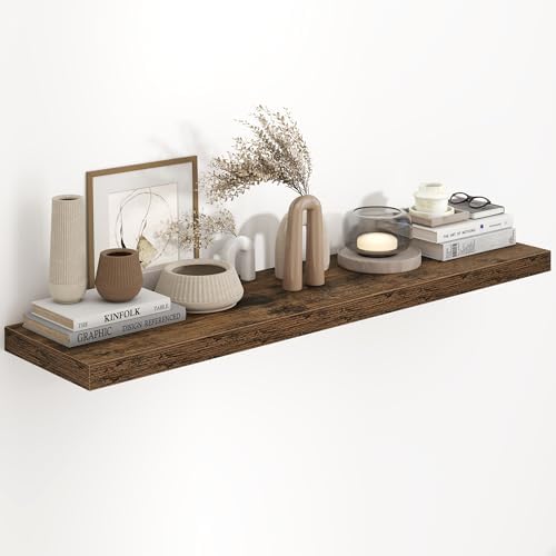 Fun Memories 48 Inch Floating Shelves, 9.3 Inch Deep Wall Shelves for Bathroom, Living Room, Bedroom, Kitchen, Deep Long Shelf Wall Mounted 1 Pack Shelf for Books, Decor, Rustic Brown by FunMemories