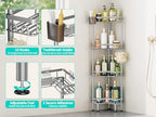 HapiRm Standing Shower Caddy Corner - 4 Tier Corner Shower Organizer with Toothbrush Holder and 16 Hooks, Large Capacity Rustproof Bathroom Shelves for Tall Bottles, Silver - Image 2