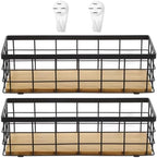 Set of 2 Small Wire Baskets, Narrow Black Metal Storage Bins for Bathroom Counter & Kitchen, Farmhouse Rustic Organizer Trays for Pantry, Office, RV, Countertop Decoration by Unknown