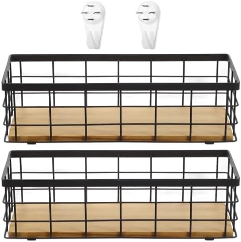 Set of 2 Small Wire Baskets, Narrow Black Metal Storage Bins for Bathroom Counter & Kitchen, Farmhouse Rustic Organizer Trays for Pantry, Office, RV, Countertop Decoration by Unknown
