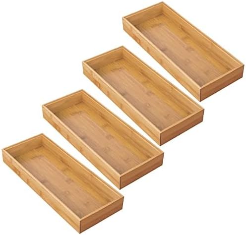 mDesign Wooden Bamboo Drawer Organizer - 15" Long Stackable Storage Box Tray for Kitchen Drawers/Cabinet - Utensil, Silverware, Spatula, and Flatware Holder - Echo Collection - 4 Pack, Natural Wood by mDesign