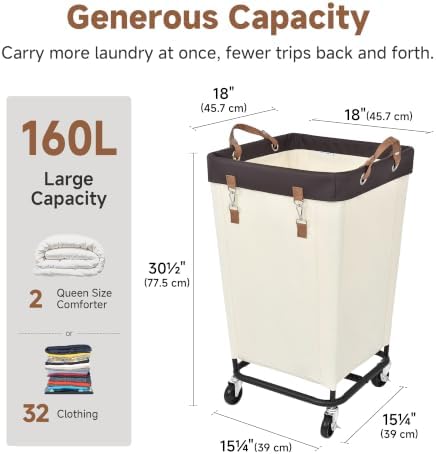 StorageWorks 160L Laundry Basket with Wheels, Rolling Hampers for Clothing - Image 3