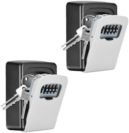 Key Lock Box Wall Mounted, Fayleeko 4 Digit Combination Lockbox for Outside, House Keys - 5 Keys Capacity, Key Safe Security Storage Lock Box for Indoor, Outdoor, Garage, Garden, Store (Grey, 2Pack) by Fayleeko