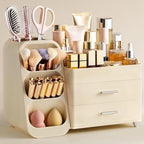 HBlife Makeup Organizer with Brush Holder for Vanity, Large Plastic Bathroom Countertop Organizer Skin Care Storage, Easy to Store Lipsticks, Nail Polishes, Perfumes, Eyeshadow Palettes, All Beige by HBlife