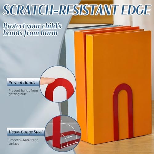 Chunful 6 Pcs Red Metal BookEnds Shelves, 7.5 x 5.75 x 3.5 in - Image 4