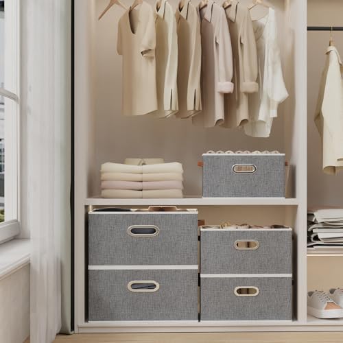 Yawinhe Collapsible Fabric Storage Bins,15.0x9.8x8.3in,Grey,6-Pack - Image 4