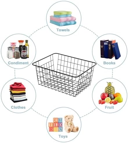 JUNCHU CHERRY【Extra Large】Wire Kitchen Storage Baskets 2 Packs,Perfect Pantry Organization Accessories Basket,Laundry Basket,Suitable for Countertop, Kitchen, Bedroom, Bathroom,Black - Image 2