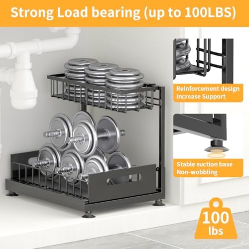 Saydear L-Shaped Under Sink Organizer, 2-Tier Pull-out Cabinet Rack 1-Pack - Image 5