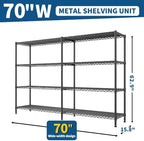 REIBII Metal Shelving, 70" W Space Saving&1240LBS Heavy Duty for Kitchen - Image 3