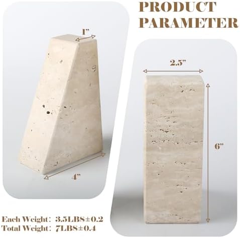 Karibiber Travertine Bookends for Heavy Books, Marble Decorative Bookends for Shelves, Heavy-Duty Stone Book Ends for Hardback Book & Cookbooks, Unique Book Stopper & Holder, Travertino Italy - Image 3