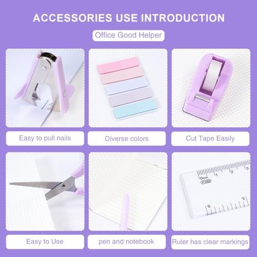 Gawsey Desk Organizers and Accessories with Desk Organizer 360° Rotating Pen Holder and Office Supplies, Cute Stationery Supplies Set (Purple) - Image 5