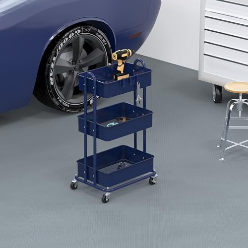 Simple Houseware 3-Tier Heavy Duty Metal Utility Rolling Cart, Navy - Image 6