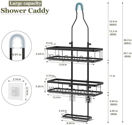 Shower Caddy Hanging: Adjustable Height No Blocking to Shower Head, Black - Image 2