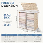 DUMOS Laundry Basket with Lid, 110L Wicker Laundry Hampers, Summer Sand - Image 5