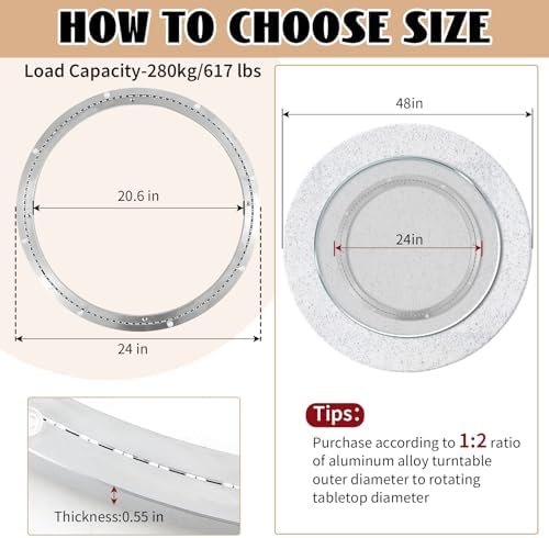 Lounsweer Lazy Susan Hardware Aluminum Alloy Turntable Bearing Large Mute Heavy Duty Swivel Plate 620 Lbs Load Lazy Susan Base Kit Rotating Ring for Dining Tabletop Corner Storage(Commercial Mute 24) - Image 2