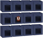 Homsorout Storage Cube 11 Inch - Cube Storage Bins with Window, Closet Storage Baskets with Handle, Fabric Bins for Closet, Shelves, Toys, Clothes, Set of 12, Navy Blue by Homsorout