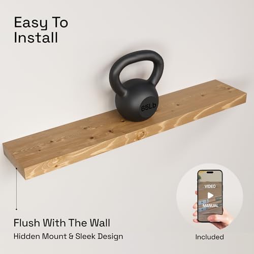 Natural Wood Floating Shelves for Wall 36 Inches Long, Oak Wooden Shelf - Image 5
