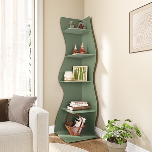 LITTLE TREE Small Corner Shelf, Modern 5-Tier Wall Corner Bookshelf, Stylish Bookcase Storage Rack for Small Space, Living Room, Bedroom, Green, 2 Pack - Image 7