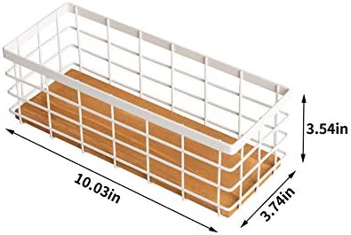 TIEYIPIN Small Metal Wire Storage Basket, Detachable Wood Base Storage Organizer Bin Basket for Kitchen Cabinets, Bathroom, Pantry, Garage, Laundry Room (Cream White, 2 Pack) - Image 5